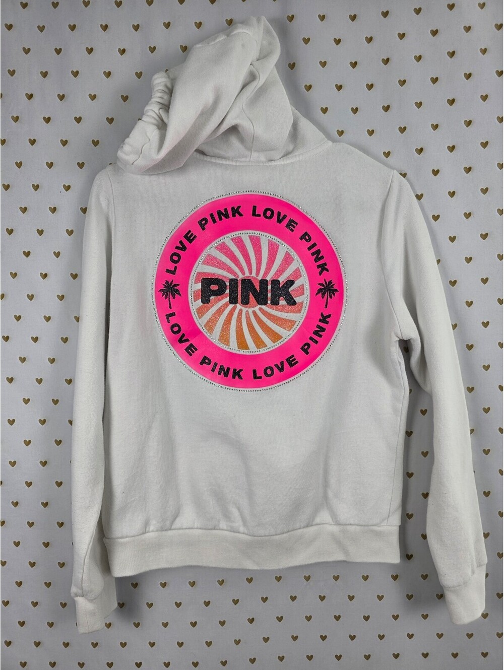 Victorias Secret Pink White Full Zip Bling Logo Jacket Hoodie Small